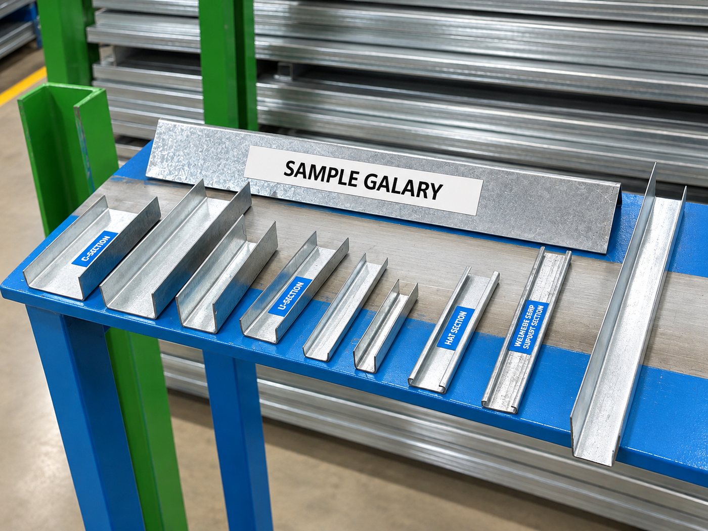 A table of P&K sample sections: C sections, U sections, a hat section and a weather strip support section