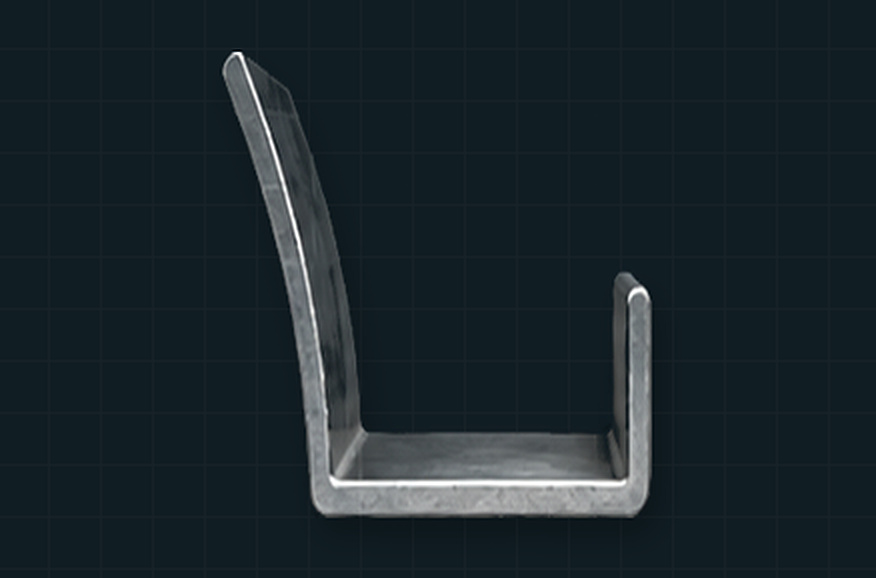 Gutter — a metal channel with a curved outer wall and return lip